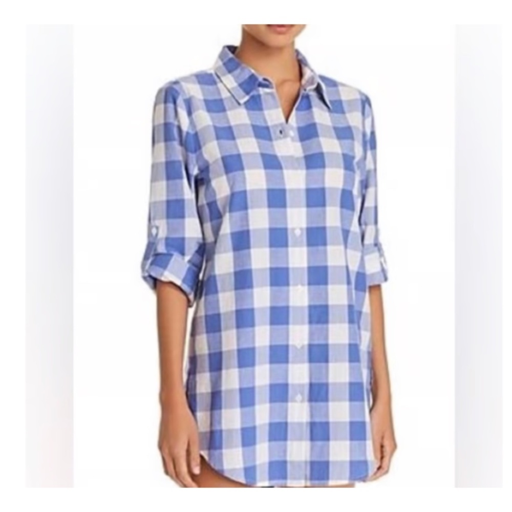 Nanette Lepore Button-front Gingham Cotton Coverup Shirt In Azul NWT